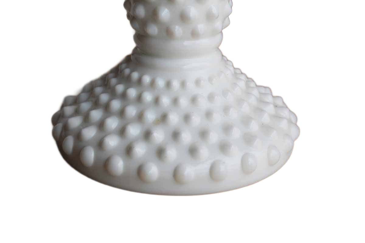 Fenton Art Glass (West Virginia, USA) White Hobnail Candlesticks, A Pair