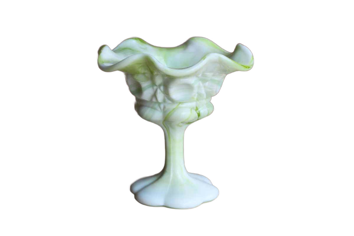 Kanawha Glass Company (West Virginia, USA) Marbelized Green Slag Glass Compote