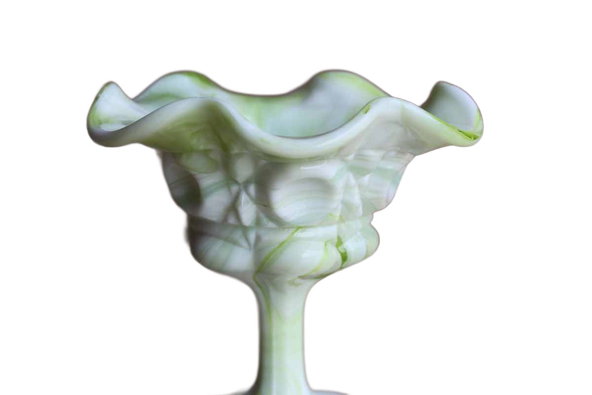 Kanawha Glass Company (West Virginia, USA) Marbelized Green Slag Glass Compote