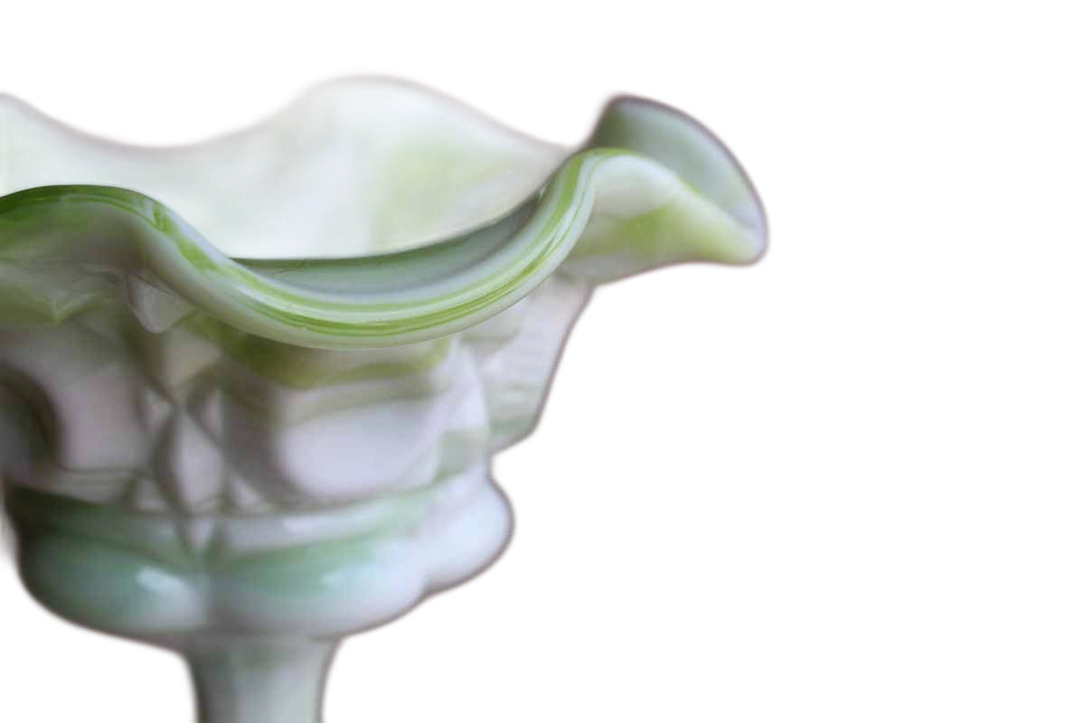 Kanawha Glass Company (West Virginia, USA) Marbelized Green Slag Glass Compote