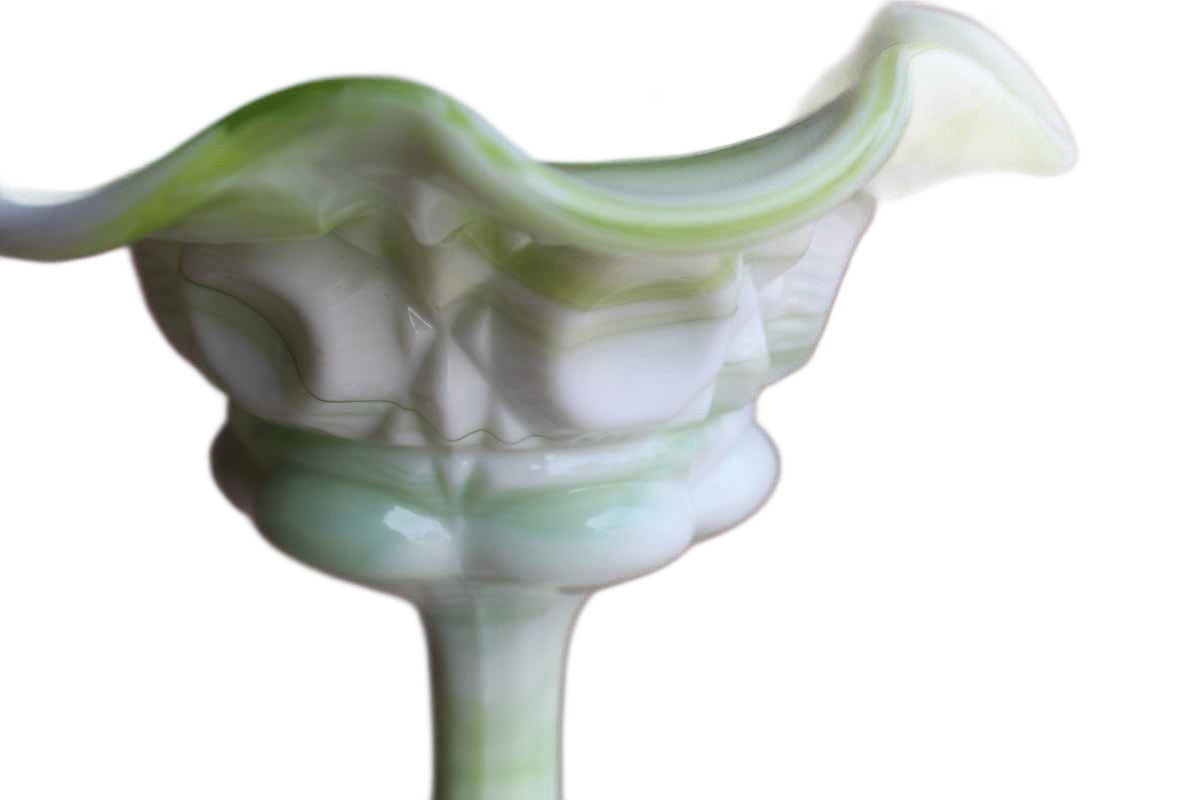 Kanawha Glass Company (West Virginia, USA) Marbelized Green Slag Glass Compote