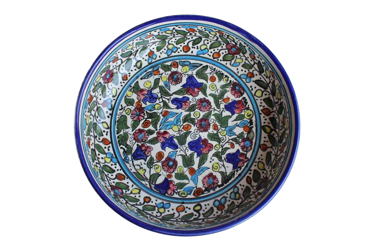 Hand-Painted Ceramic Bowl with Dense Floral Design