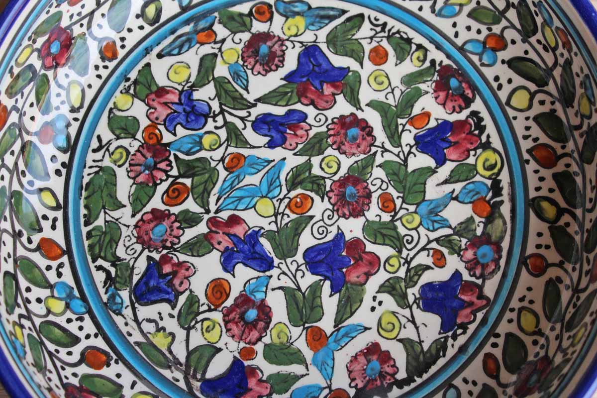 Hand-Painted Ceramic Bowl with Dense Floral Design