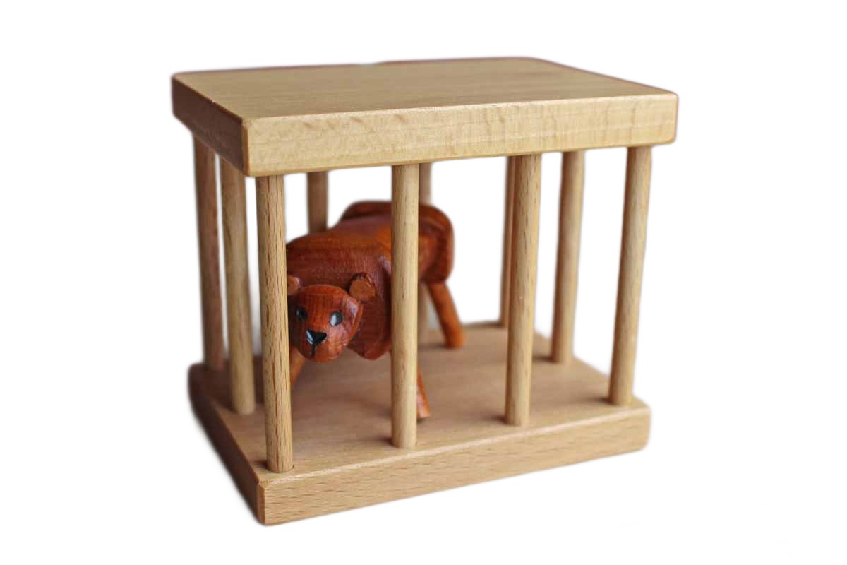 Wooden Lion in a Cage Decorative Toy