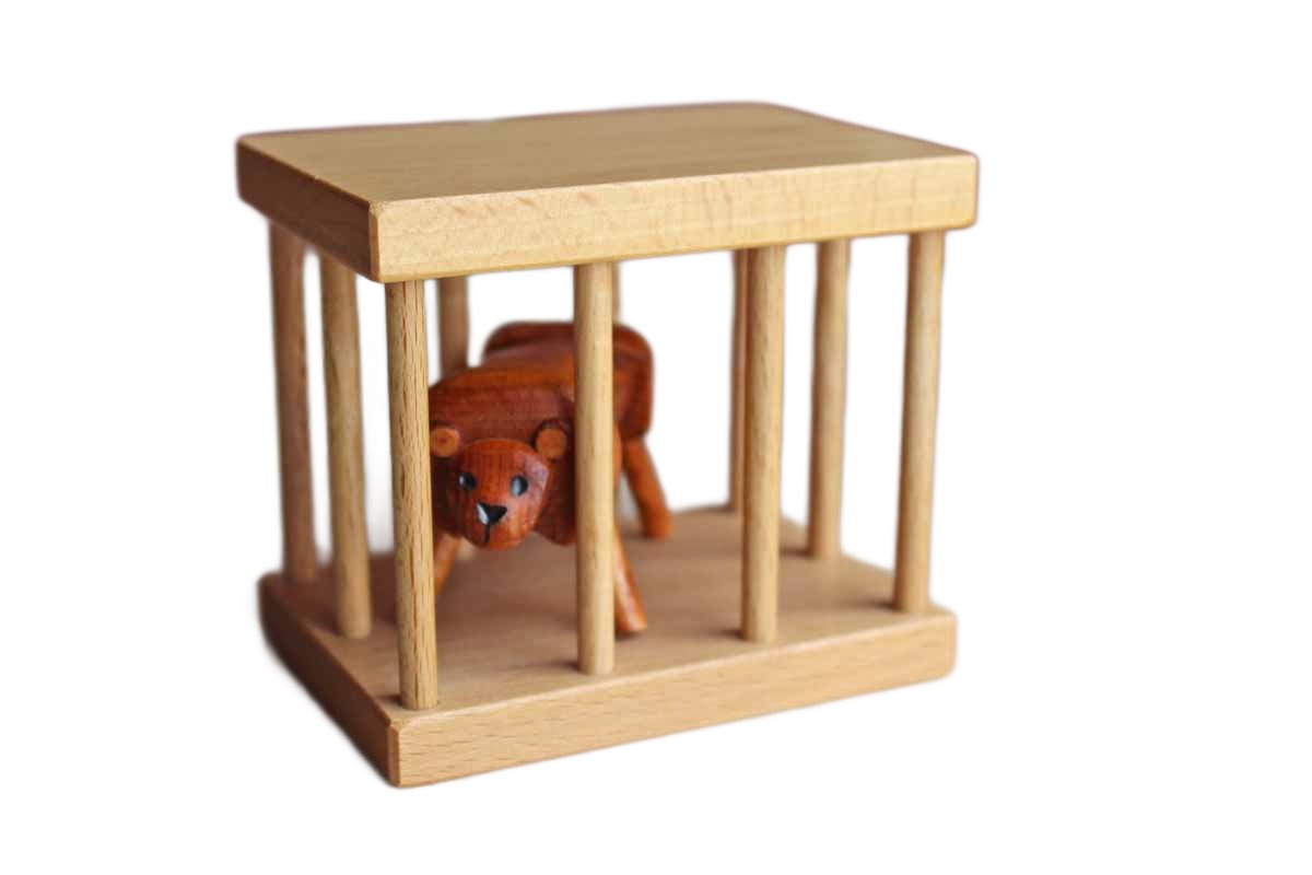 Wooden Lion in a Cage Decorative Toy