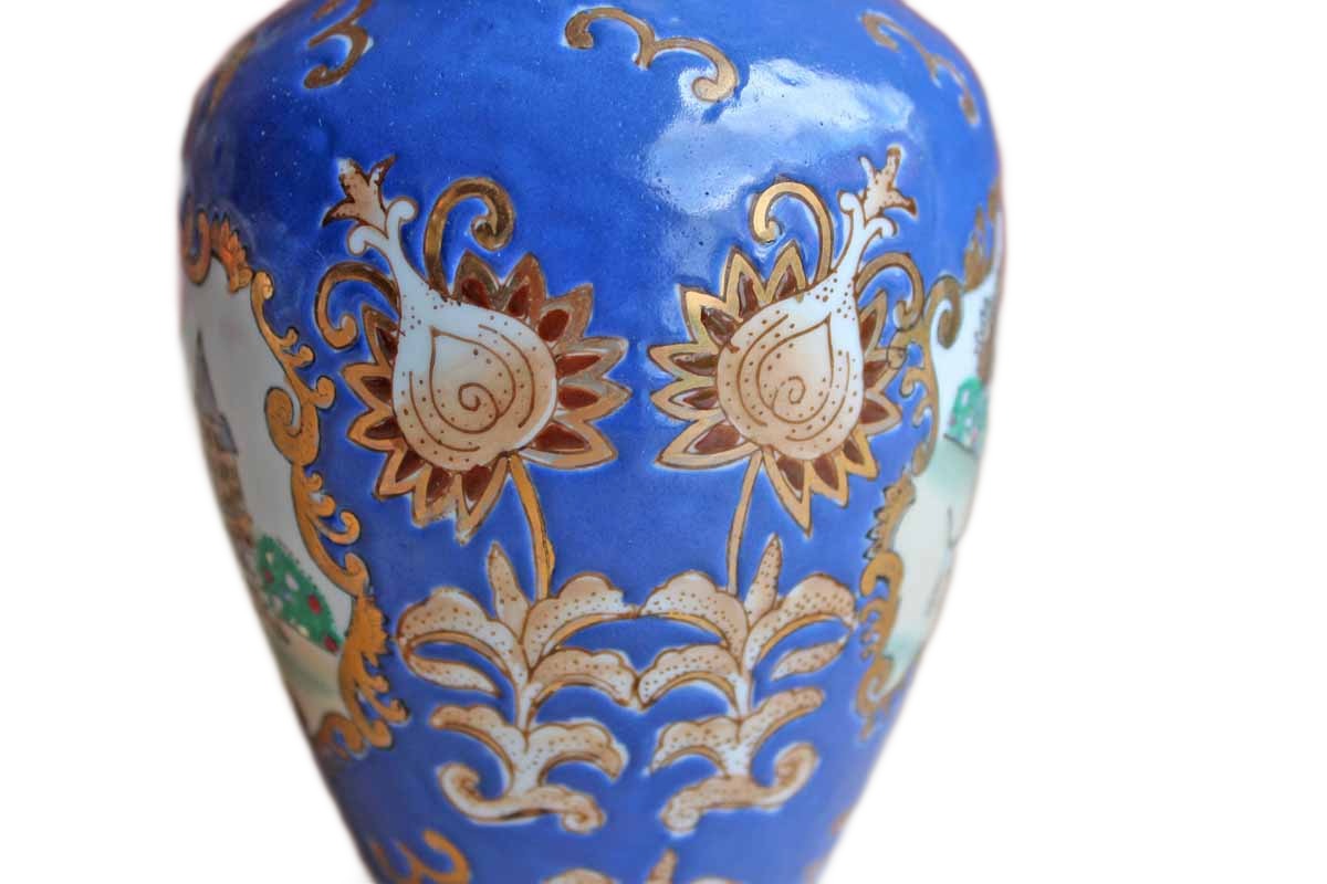 Porcelain Vase Decorated with Cameos of Dogs Playing in a Village Surrounded by Gilded Flowers