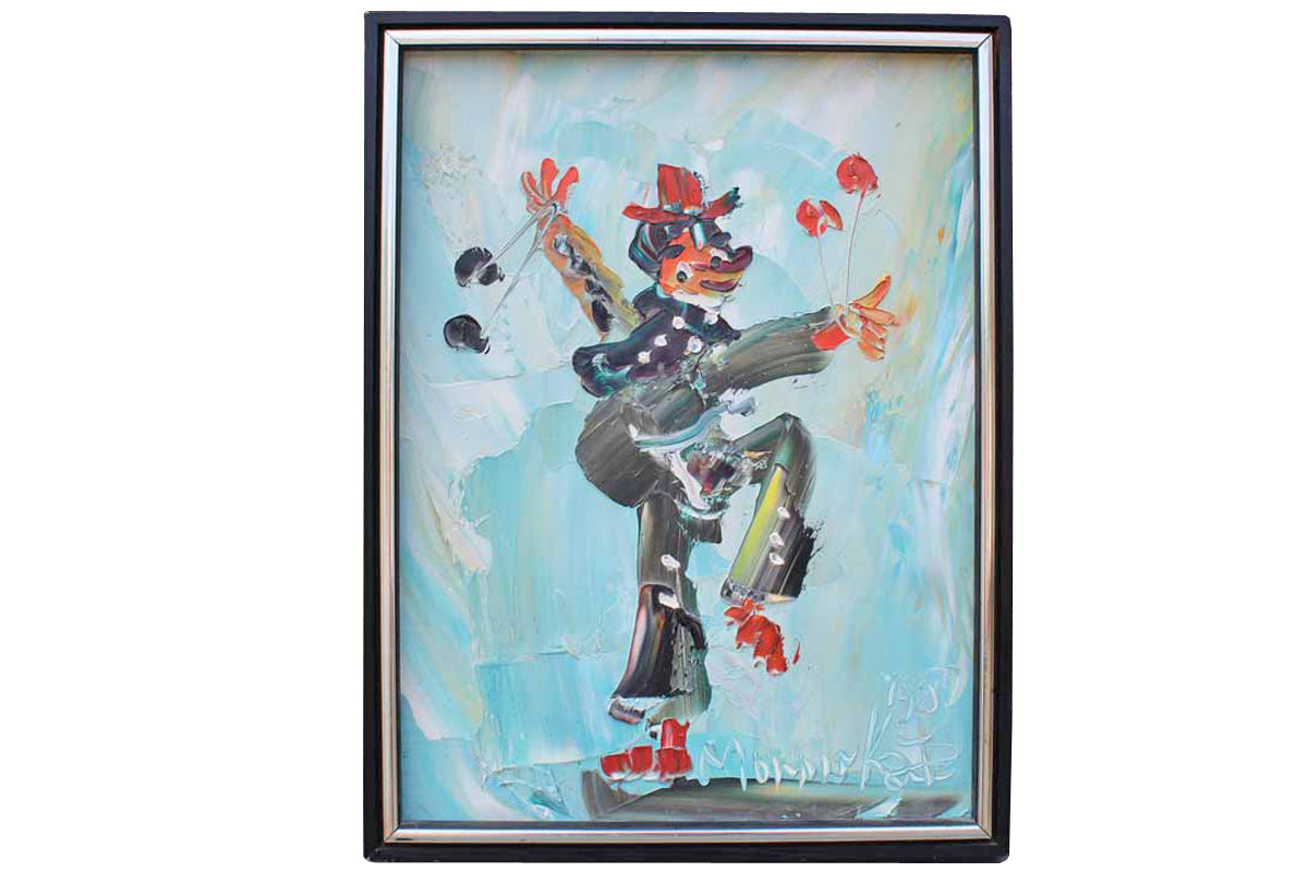 Original Oil Painting of a Juggling Clown by Morris Katz, 1987