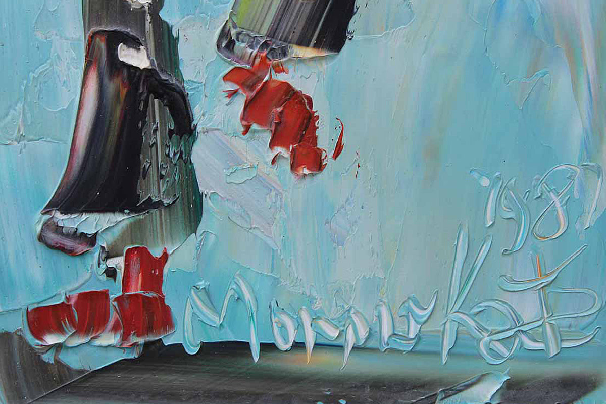 Original Oil Painting of a Juggling Clown by Morris Katz, 1987