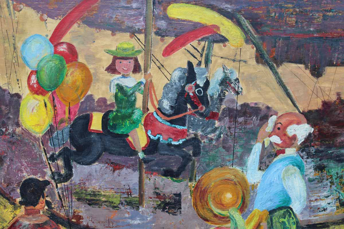 Signed & Framed Original Oil Painting of a Carousel Scene by E.A. Wieland