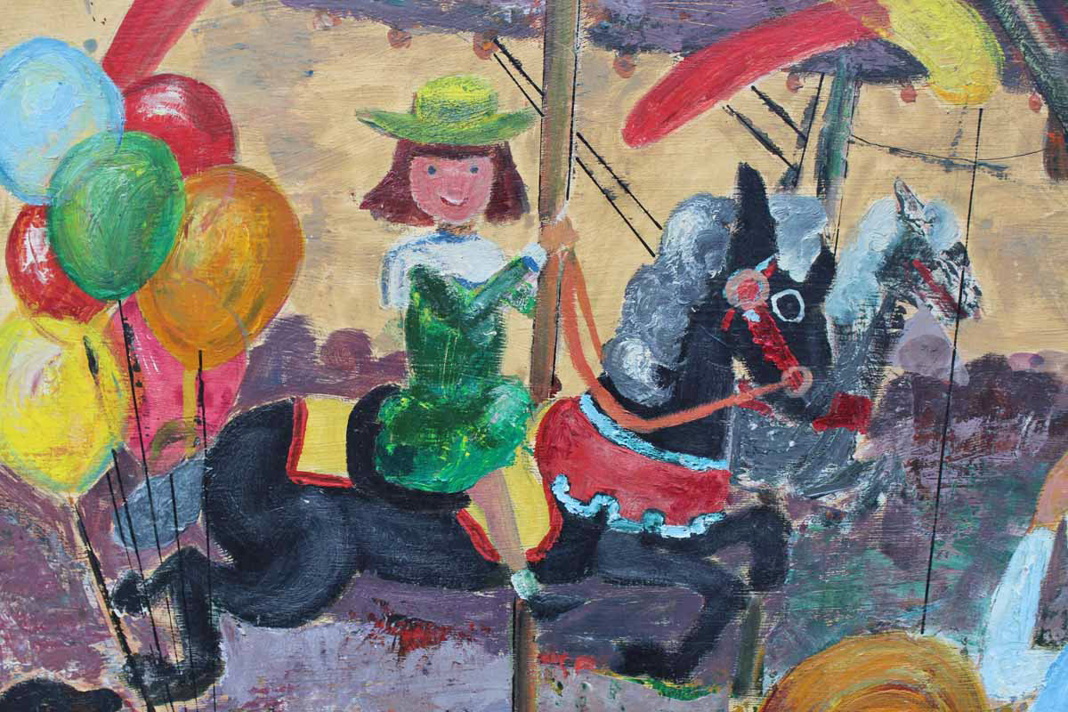 Signed & Framed Original Oil Painting of a Carousel Scene by E.A. Wieland