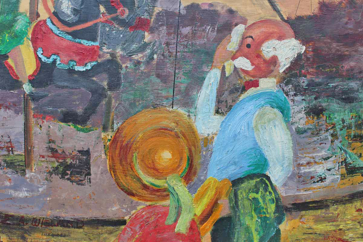 Signed & Framed Original Oil Painting of a Carousel Scene by E.A. Wieland