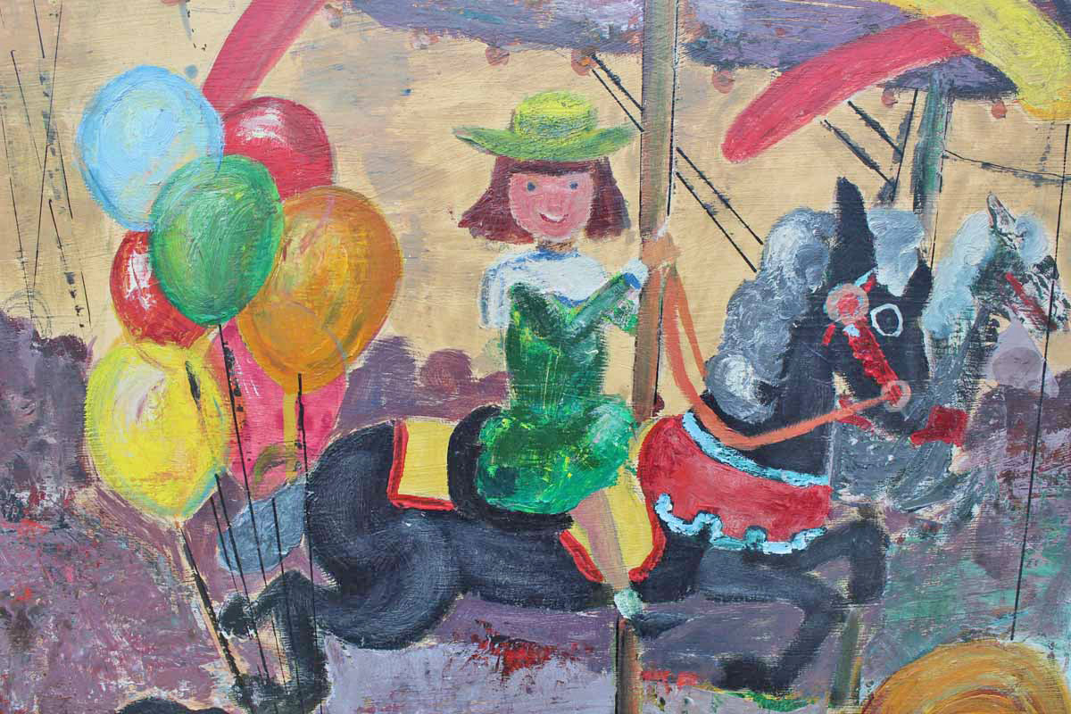 Signed & Framed Original Oil Painting of a Carousel Scene by E.A. Wieland