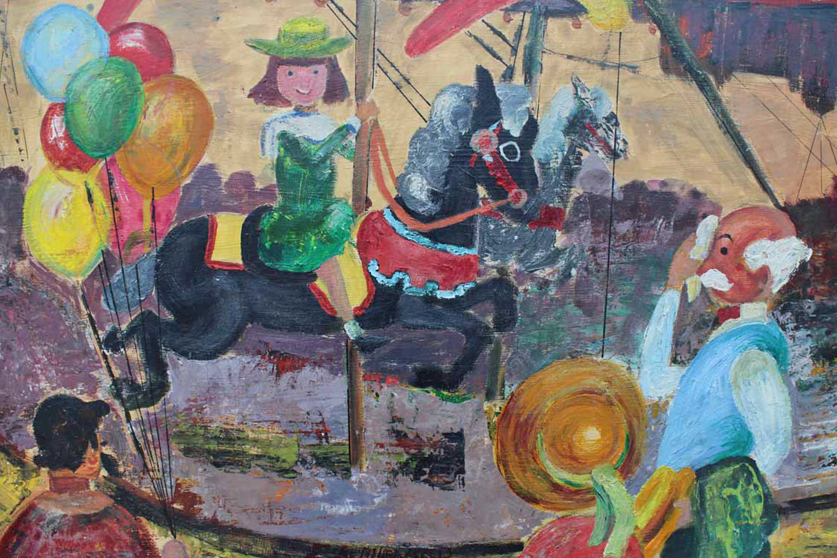 Signed & Framed Original Oil Painting of a Carousel Scene by E.A. Wieland