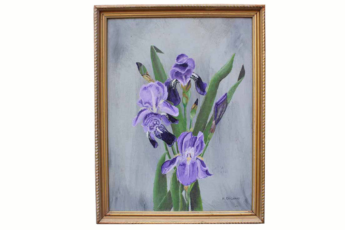 Original Acrylic Painting of an Iris Flower by Arlene E. Reichard 1971