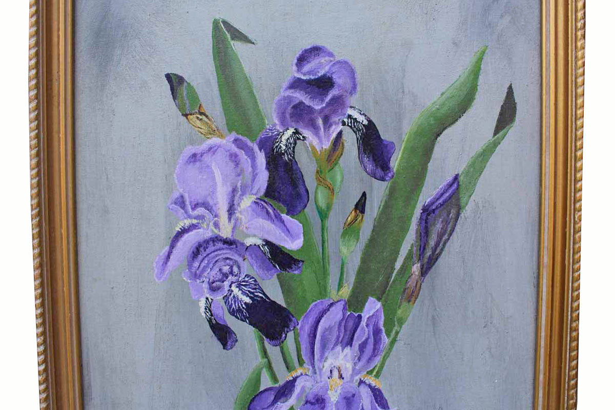 Original Acrylic Painting of an Iris Flower by Arlene E. Reichard 1971