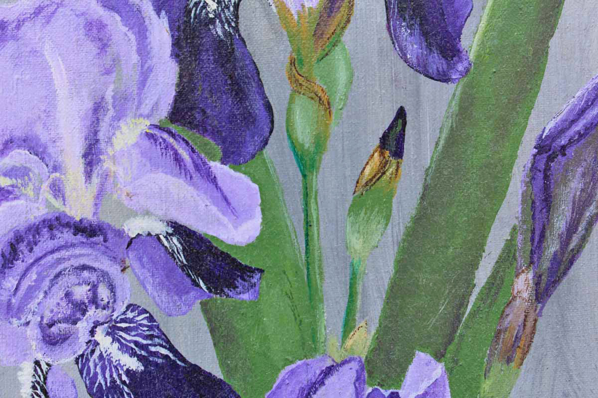 Original Acrylic Painting of an Iris Flower by Arlene E. Reichard 1971