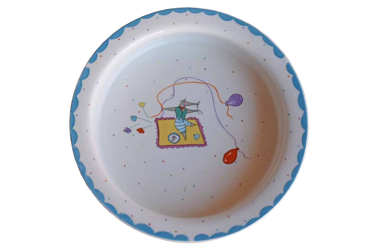 Nice Mice (England) Sturdy Round Ceramic Bowl with a Picknicking Birthday Mouse