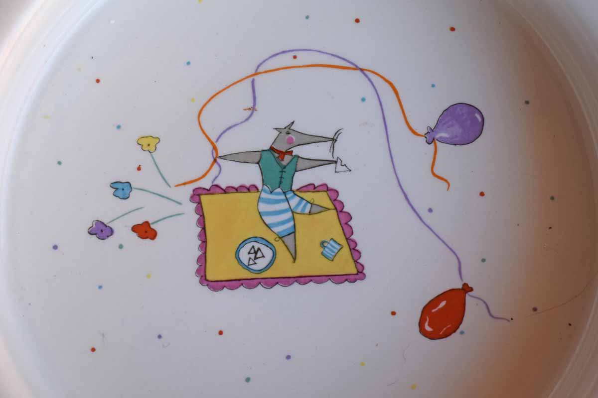 Nice Mice (England) Sturdy Round Ceramic Bowl with a Picknicking Birthday Mouse