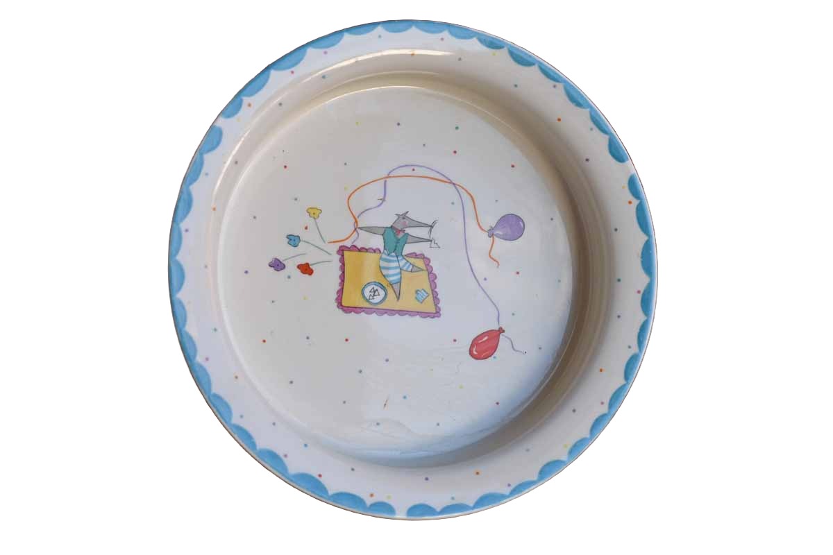 Nice Mice (England) Sturdy Round Ceramic Bowl with a Picknicking Birthday Mouse
