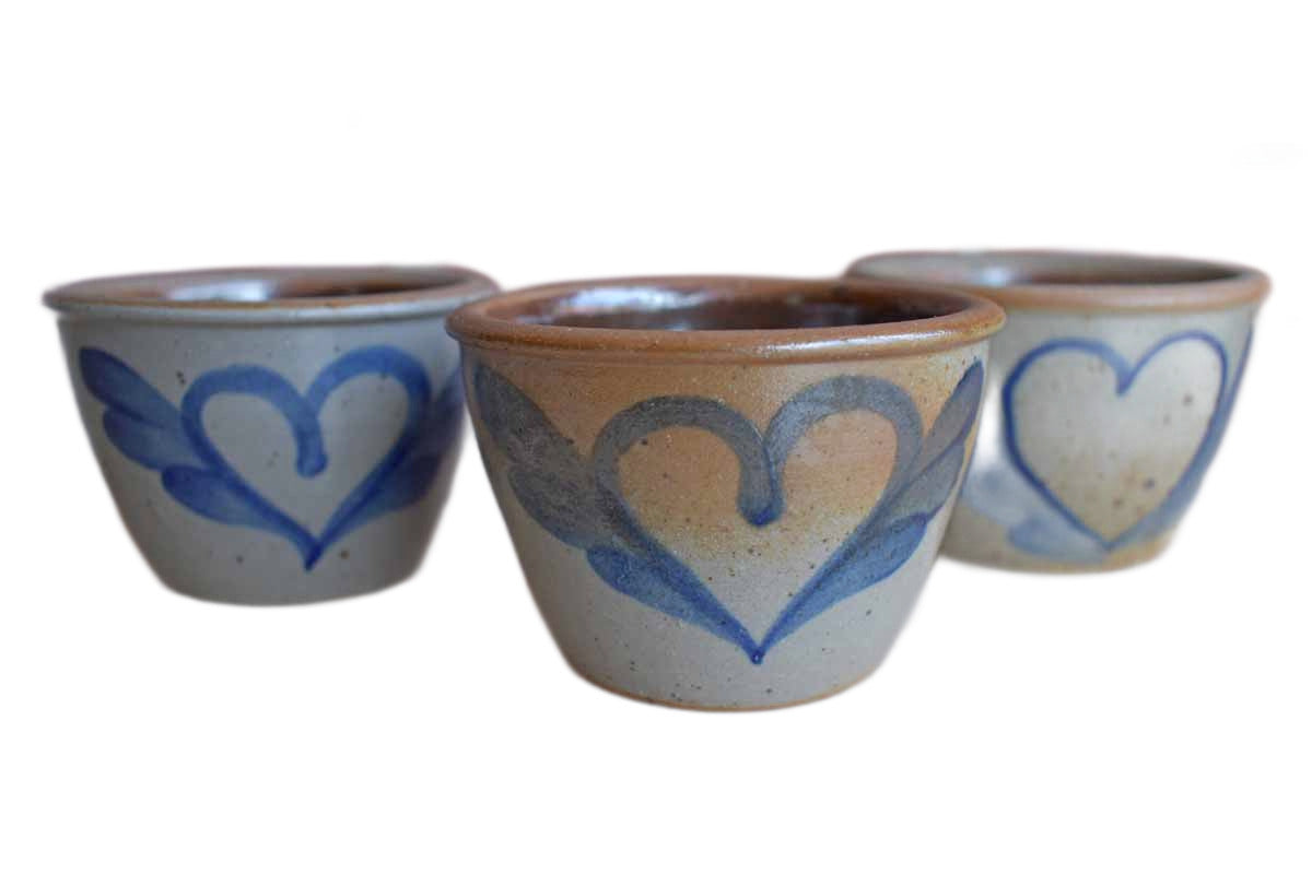 Beaumont Brothers Pottery (Ohio, USA) Set of Three Stoneware Bowls with Hearts