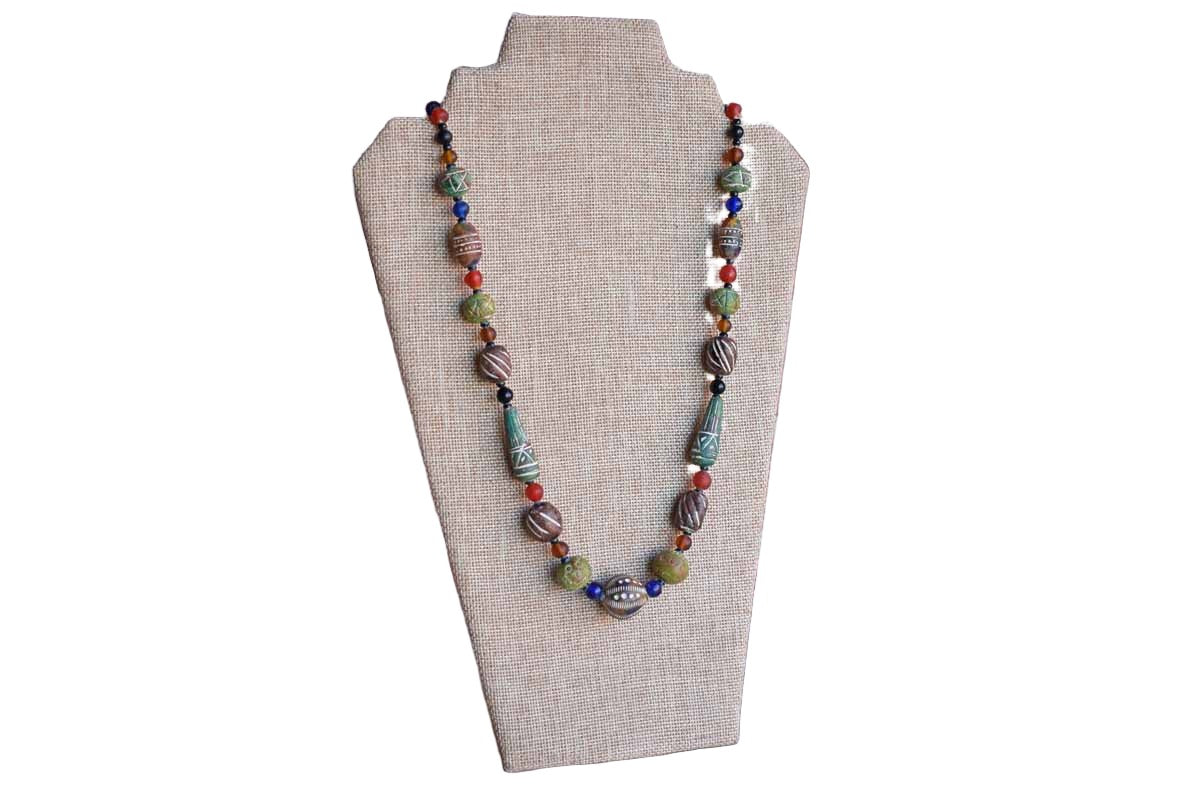 Colorful Carved Beaded Necklace