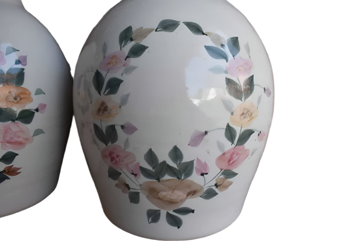 Large CCD Table Lamps with Hand Painted Flower Wreaths (Pickup Only)