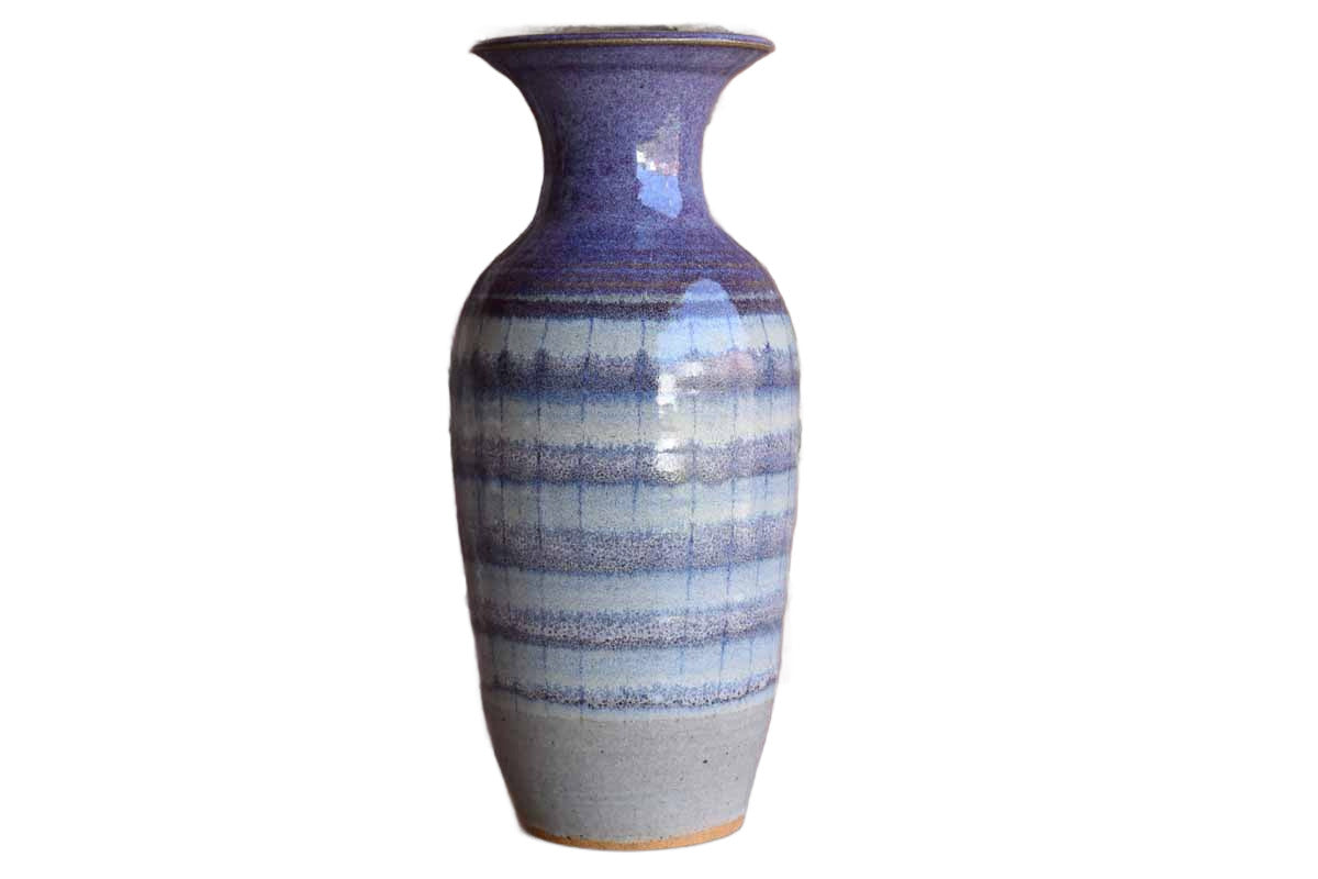 Large Stoneware Vase with Purple Bands and Stripes (Pickup Only)
