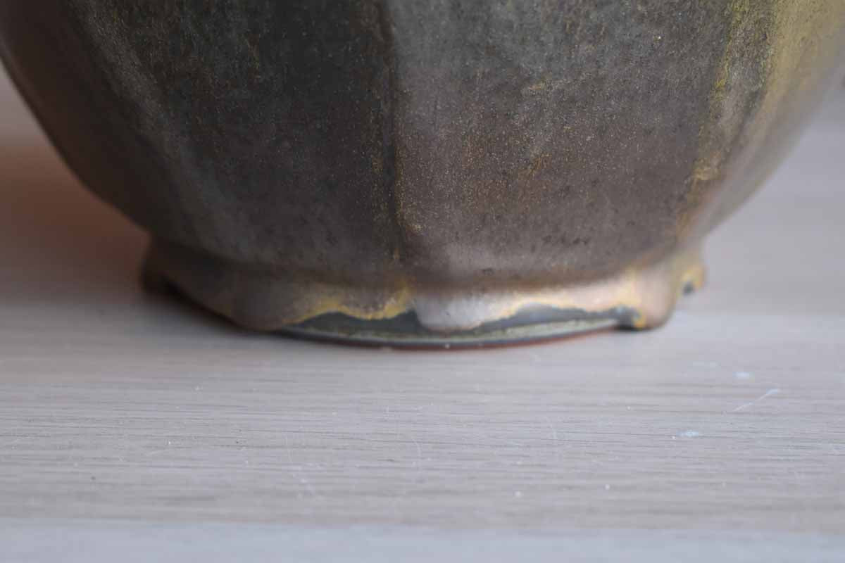 Large Heavy Stoneware Vase with Shimmery Dark Green and Ochre Glazes