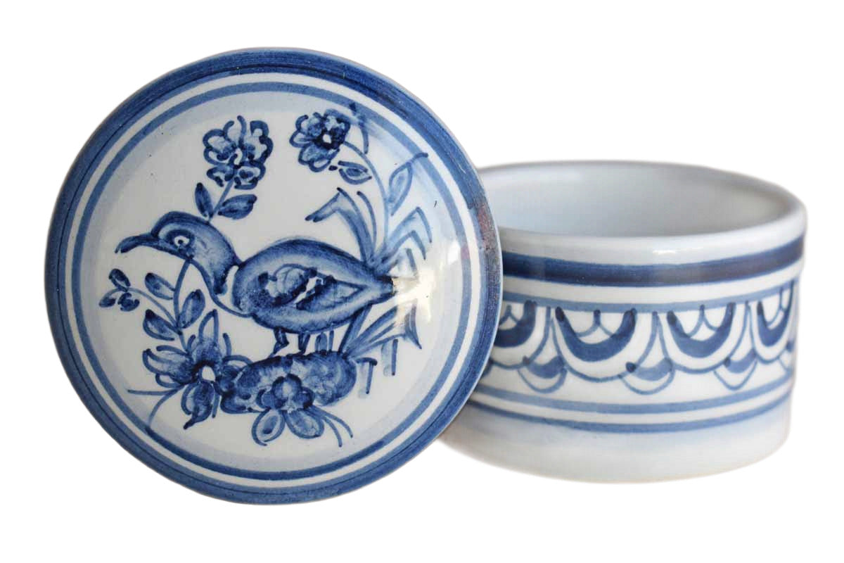 Ceramica de Coimbra Portugal Earthenware Box with Bird and Flowers on Lid