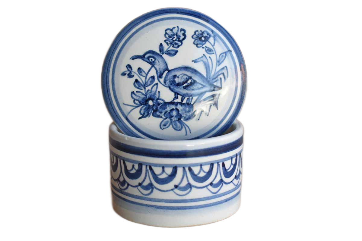 Ceramica de Coimbra Portugal Earthenware Box with Bird and Flowers on Lid