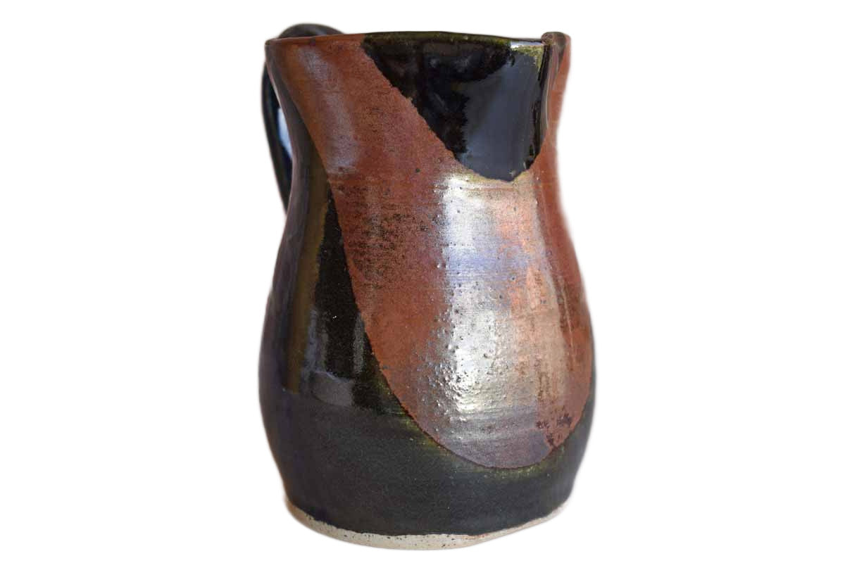 Attractive Handmade Stoneware Pitcher with Blue and Ochre Glazes