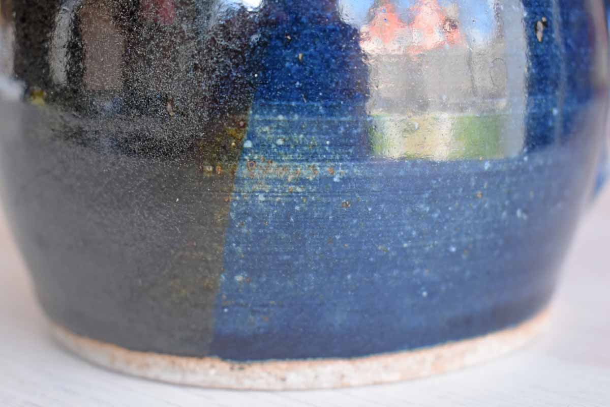 Attractive Handmade Stoneware Pitcher with Blue and Ochre Glazes