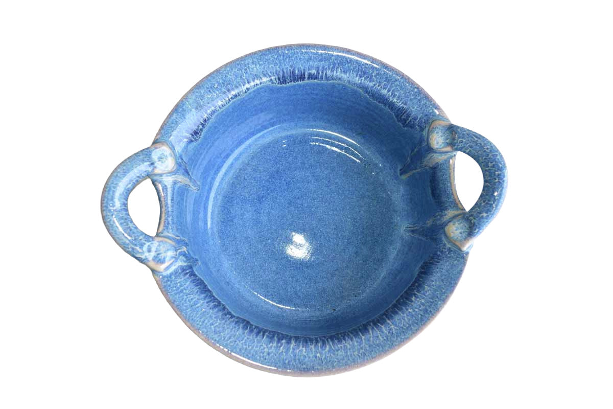 Ceramic Handled Dish with Purpleish-Blue Glazes
