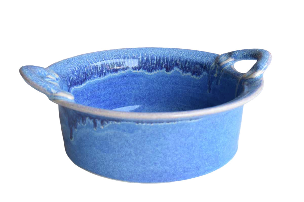Ceramic Handled Dish with Purpleish-Blue Glazes