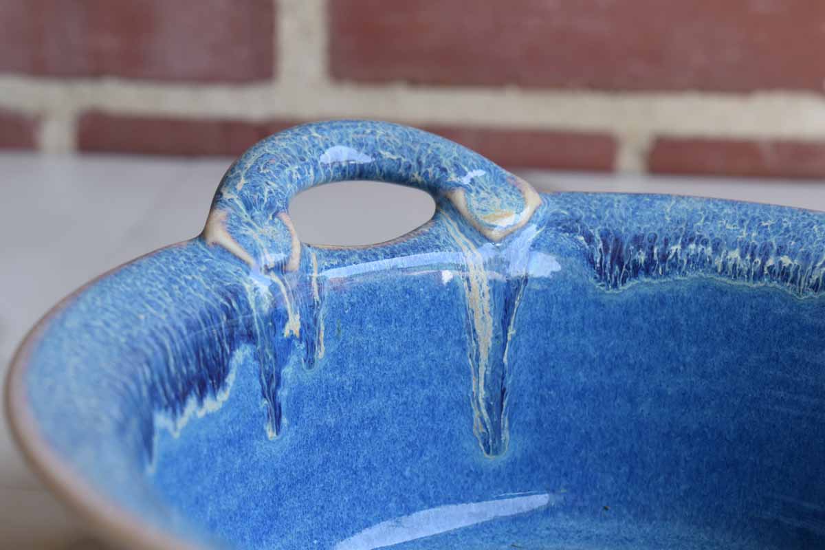 Ceramic Handled Dish with Purpleish-Blue Glazes