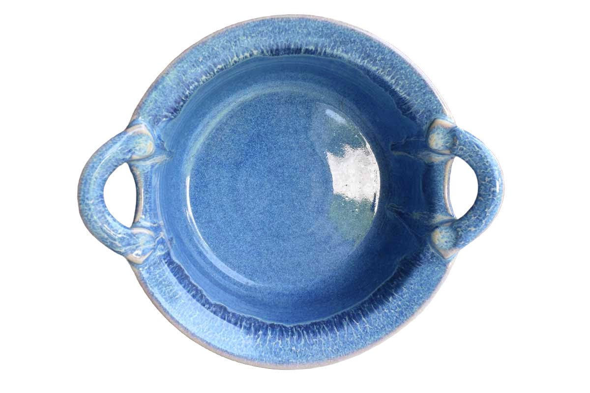 Ceramic Handled Dish with Purpleish-Blue Glazes