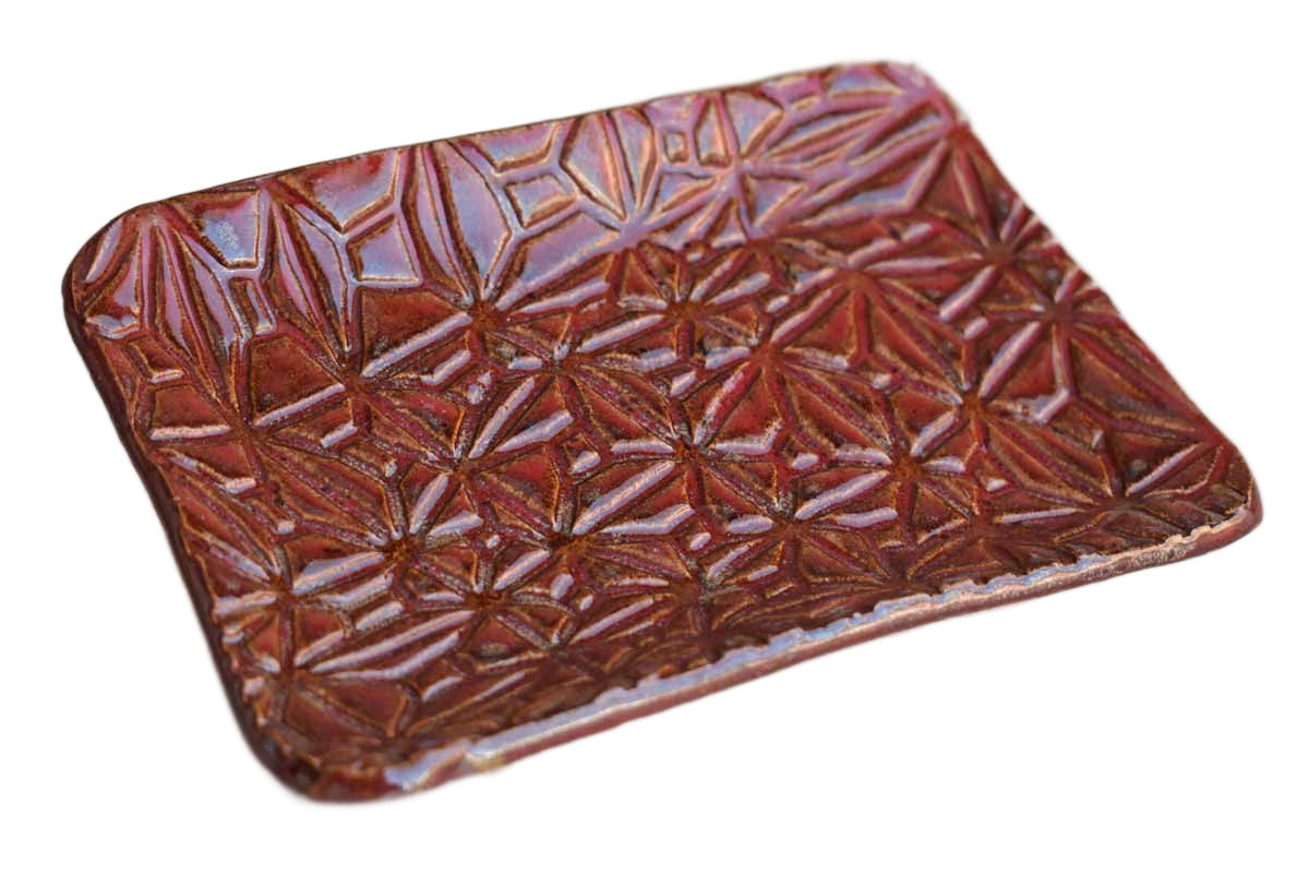 Little Brick Red Tray with Incised Snowflake Patterns