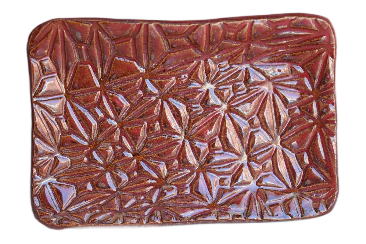 Little Brick Red Tray with Incised Snowflake Patterns