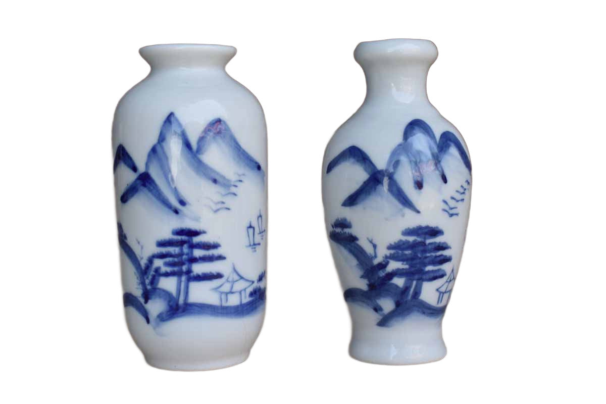 Pair of Little Blue and White Poreclain Bud Vases, A Pair