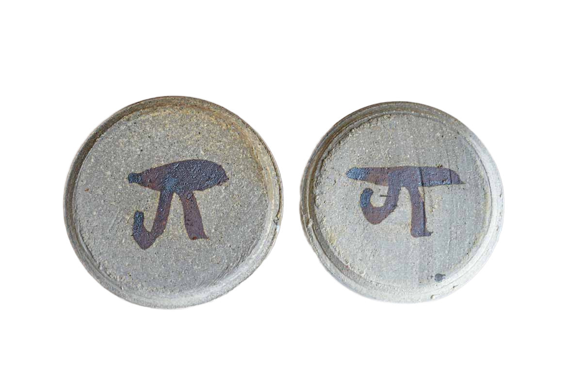 Handmade Stoneware Candle Holders with Blue Flowers, A Pair