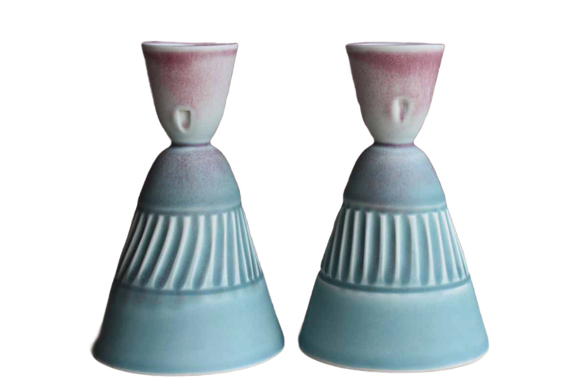 Pair of Turquoise and Maroon Candlesticks