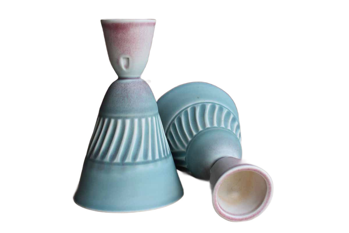 Pair of Turquoise and Maroon Candlesticks