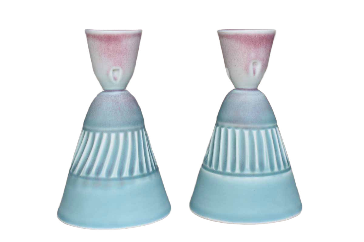 Pair of Turquoise and Maroon Candlesticks