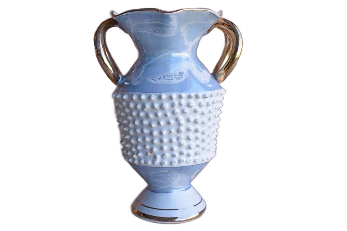 Little Ornate Porcelain Vase from Italy with House Scene Cameo and Luminescent Glazes