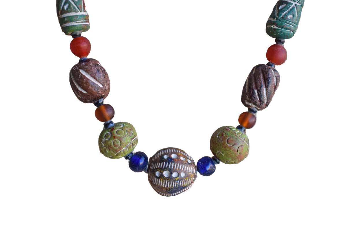 Colorful Carved Beaded Necklace