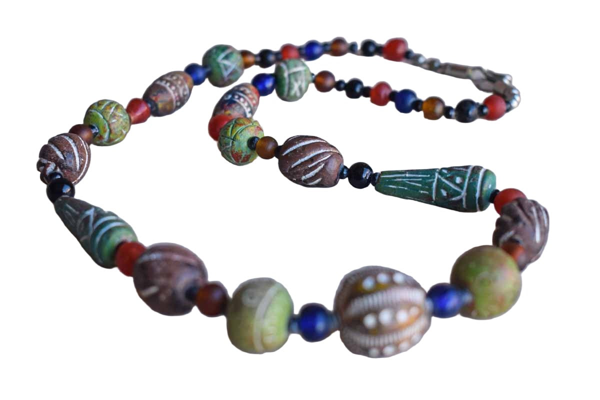 Colorful Carved Beaded Necklace