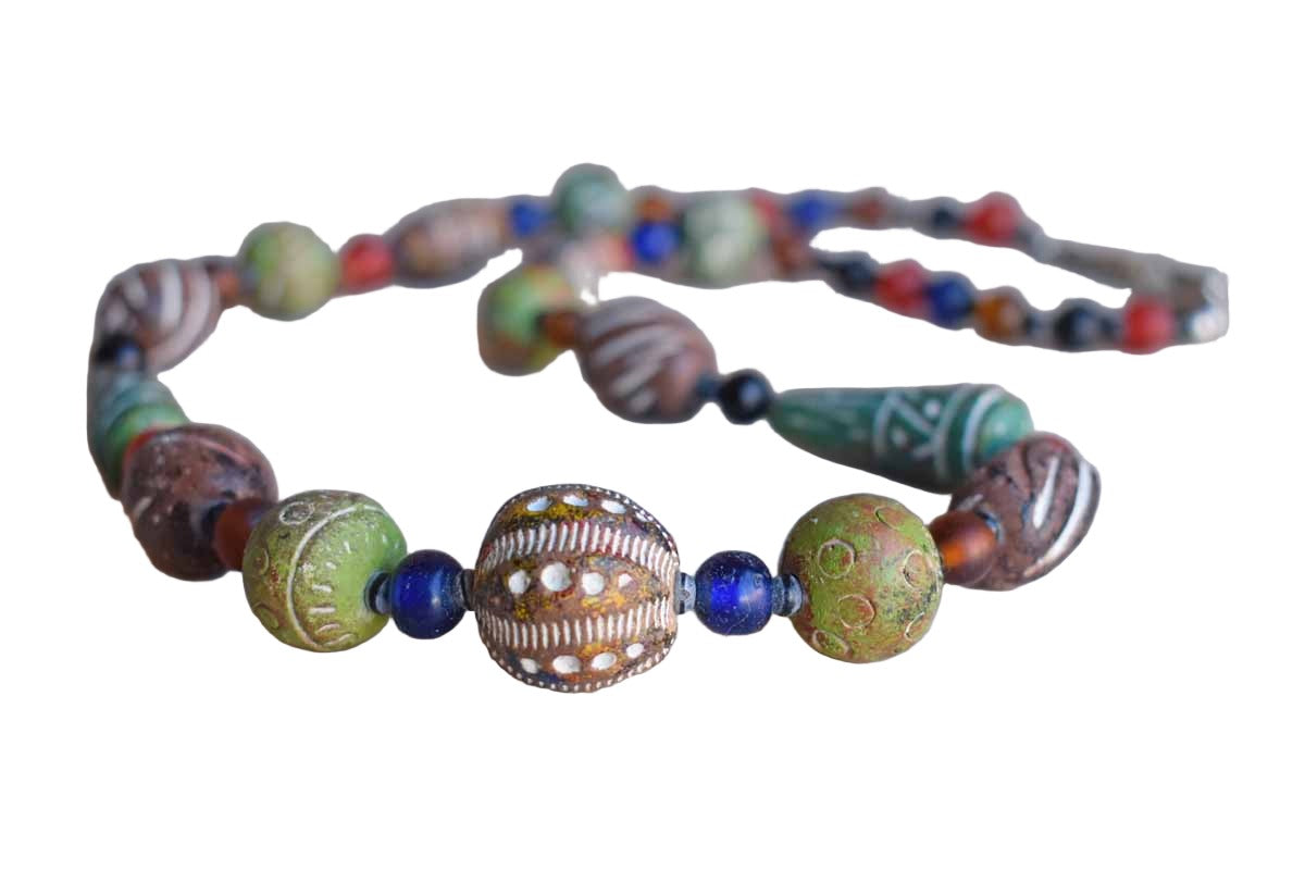 Colorful Carved Beaded Necklace
