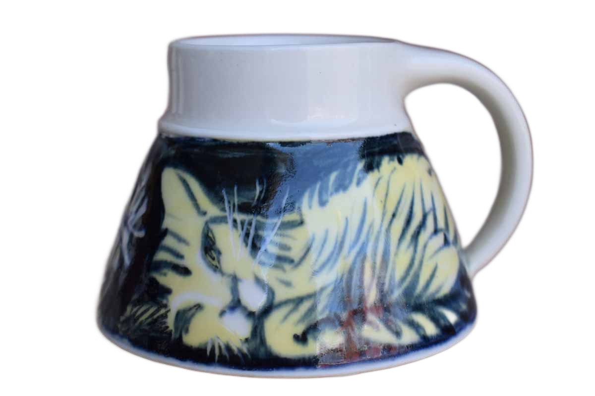 Small Handmade Mug with Lounging Cats