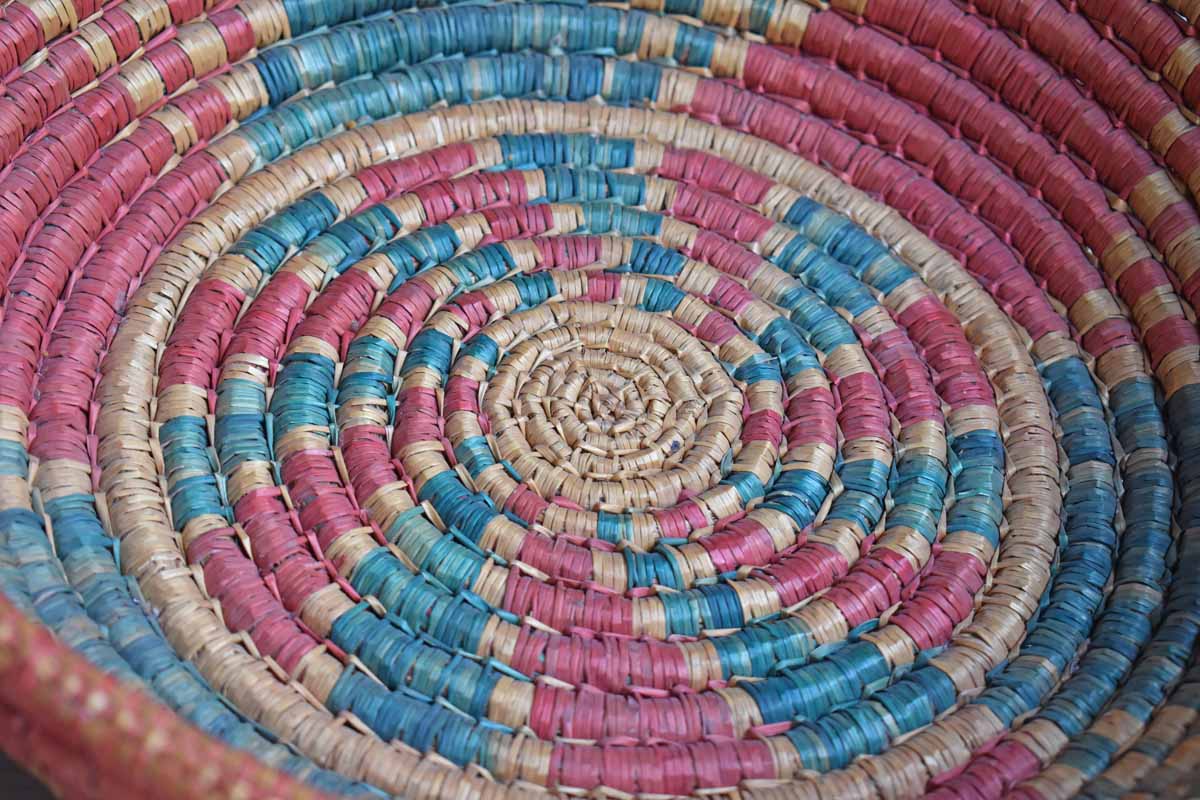 Large Red, Tan and Green Coil Weave Basket (Pickup Only)