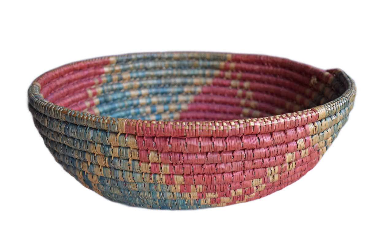 Large Red, Tan and Green Coil Weave Basket (Pickup Only)